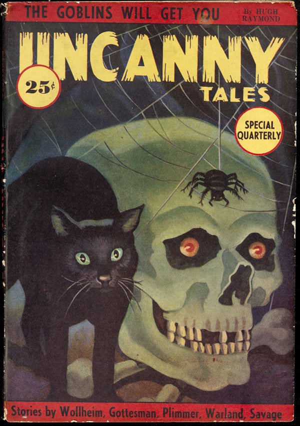 Uncanny Tales - Black cat & skull pulp cover