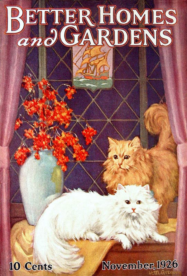 Better Homes and Gardens, November 1926 - cats with flowers pulp cover