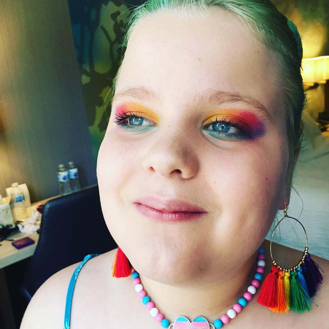 Did rainbow pride makeup for Stella before the trans march tonight #makeup #rainbow #pride #transmarch #skinnerco